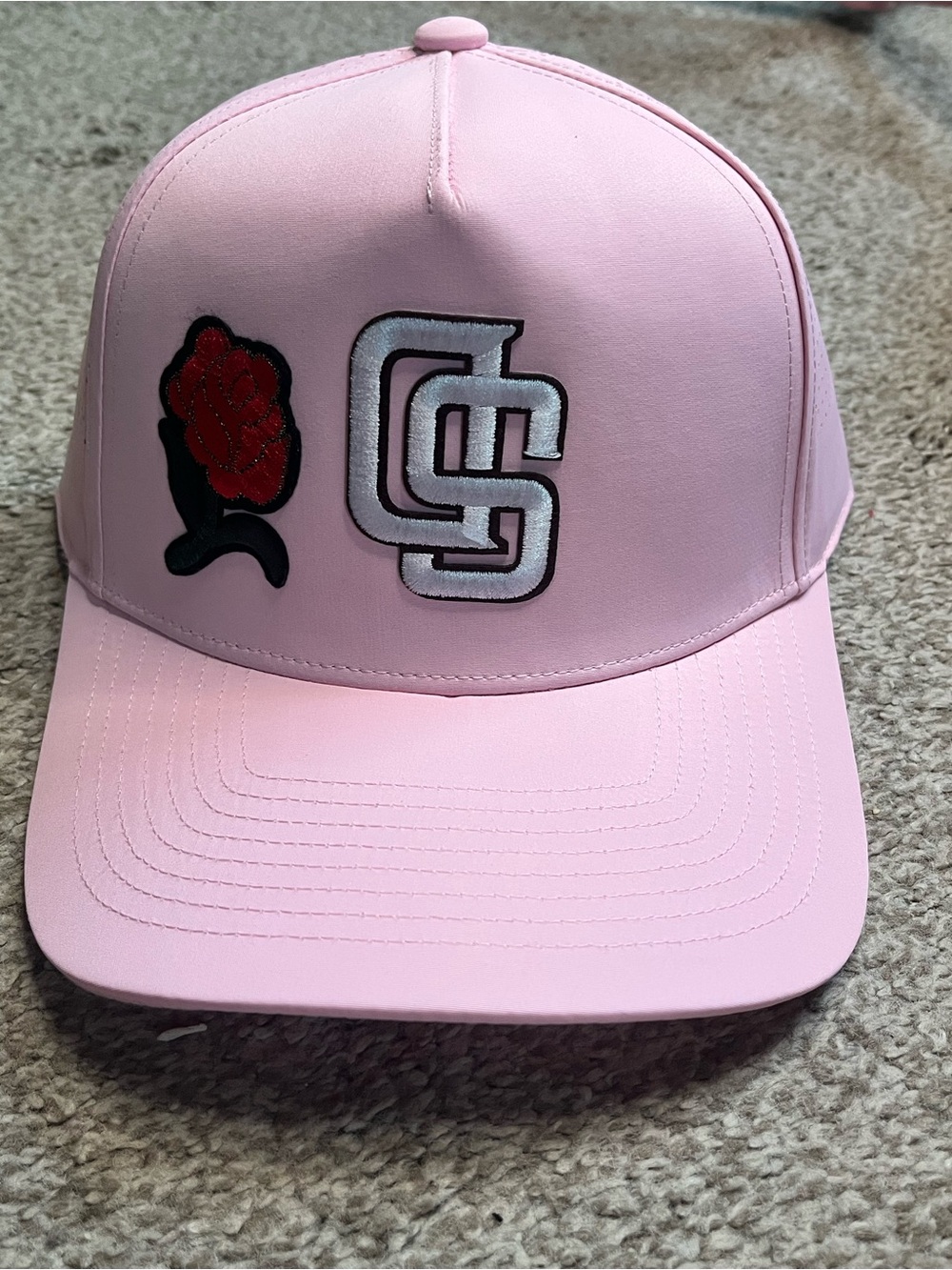 Pink Rose Patch Baseball Cap with Interlocking 'SD Logo